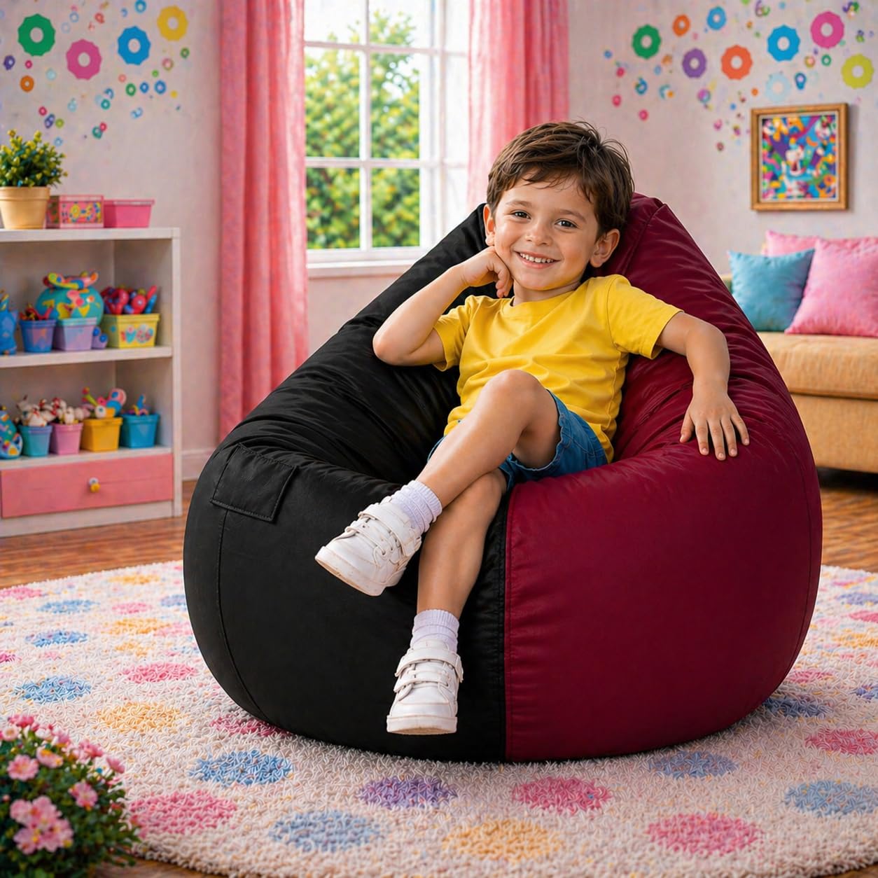Kids Teardrop Bean Bag Cover Only with Side Pocket | Premium Leatherette Bean Bag Chair Cover for Boys & Girls | Soft, Durable & Lightweight Kids Seating Cover | Upto 100 Kg (Black::Maroon,XXXL)-picture-26
