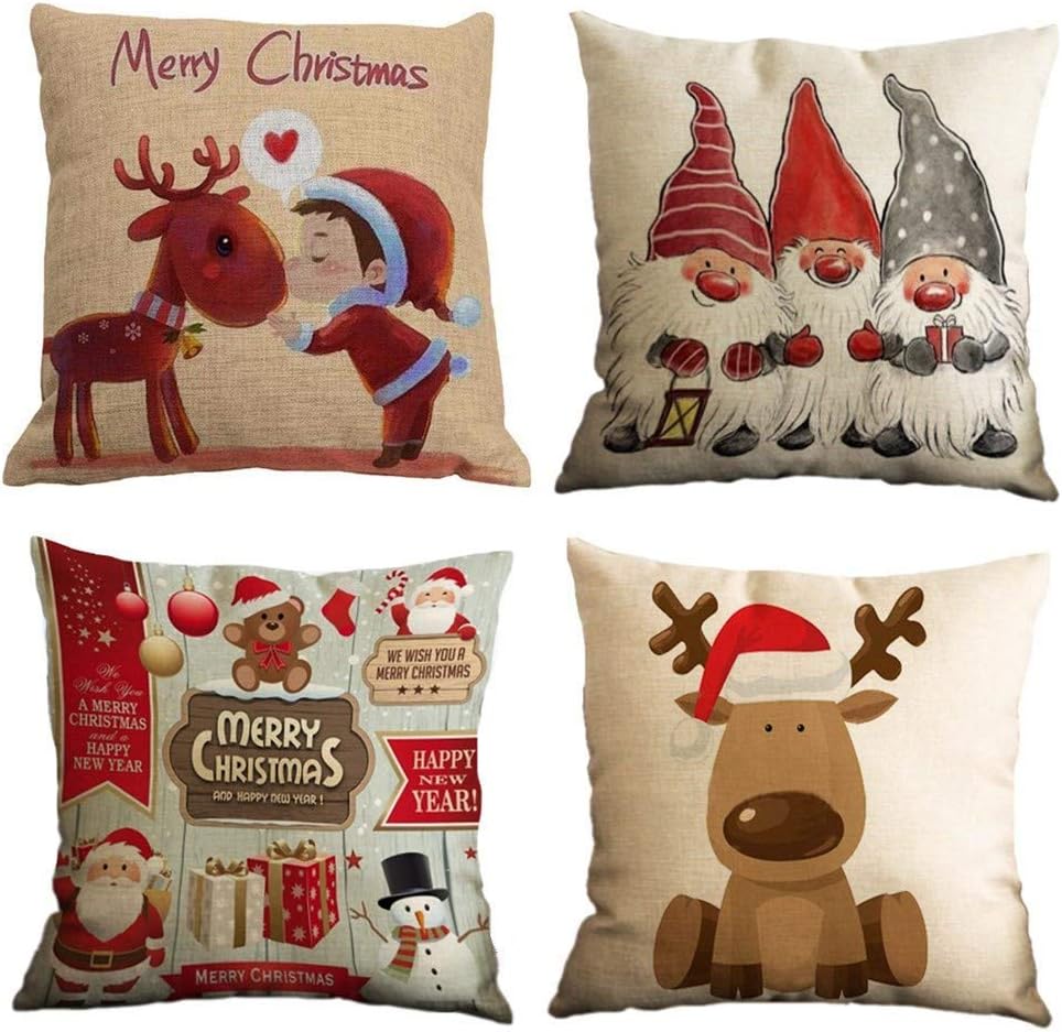 Zivisk Christmas Gnome Pillow Covers 18 x 18 Set of 4, Christmas Decorations Swedish Tomte Throw Pillow Case for Indoor, Home, Office, Couch, Bedroom, Car, Winter Holiday Decor Gift