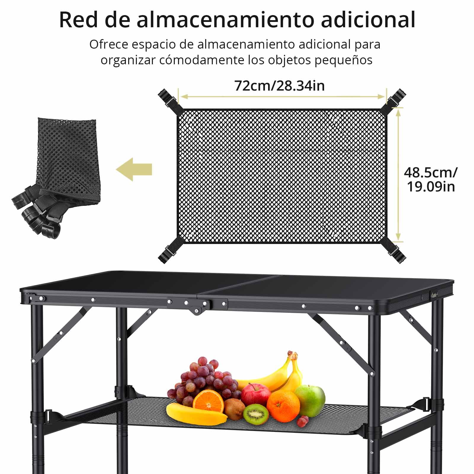 Anbte Mesa Camping Plegable 90x60x37.5/74.7cm Mesa de Acampada Portátil Aluminio Impermeable Resistente a La Oxidación para Balcón/Picnic/Playa/Barbacoa-Negro
