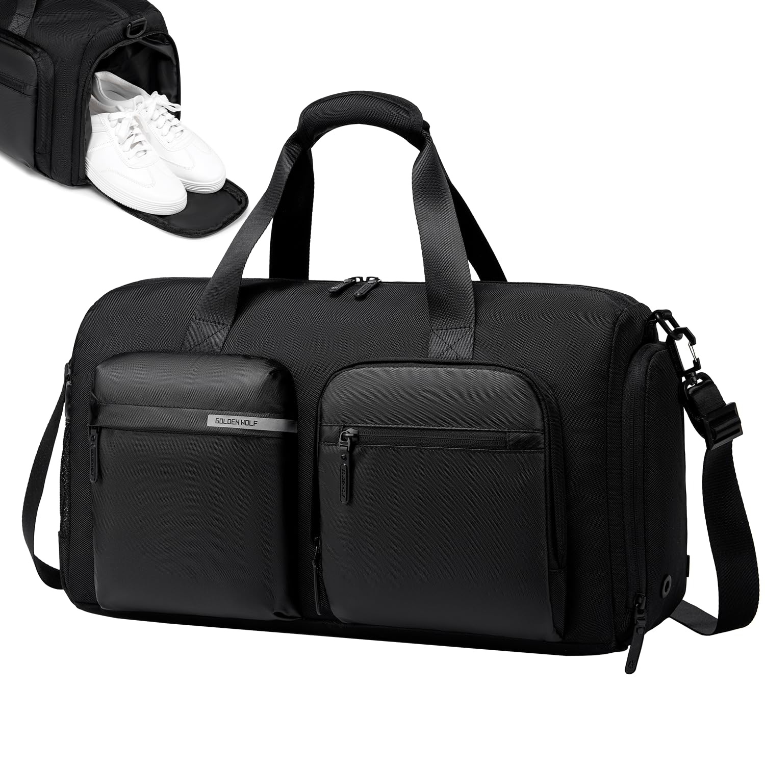 Sport Travel Duffle Bag for Men Women 28L Polyester Gym Bag with Shoe Compartment Water-Resistant Multi-Pockets Handbag Detachable Shoulder Strap Sleek Training Swimming Duffel Bag-image-32