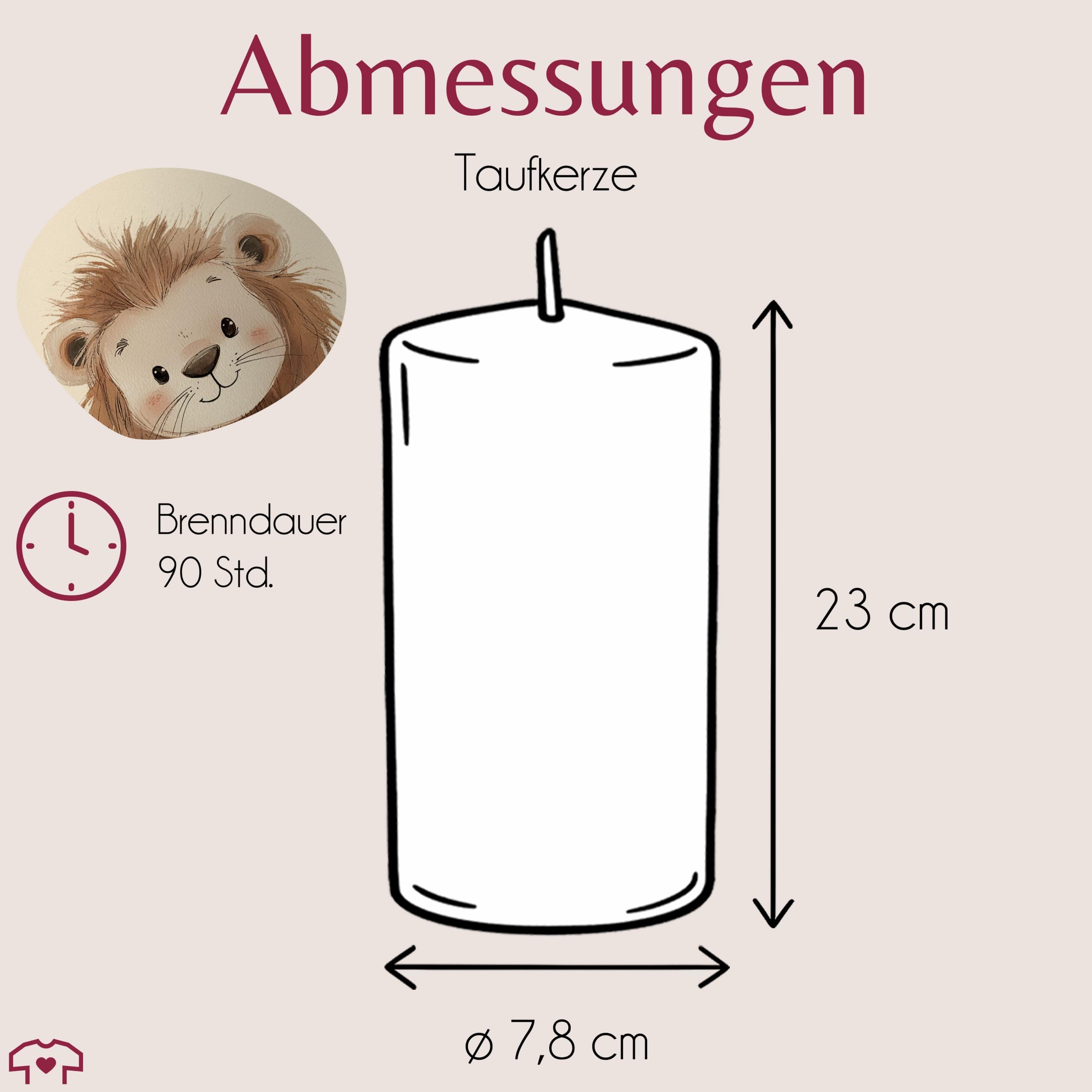 Taufkerze - Taufe - Löwe mit Name Datum Wunschtext - personalisierte Taufgeschenke für Mädchen und Jungen - 230/78 mm - Elfenbein