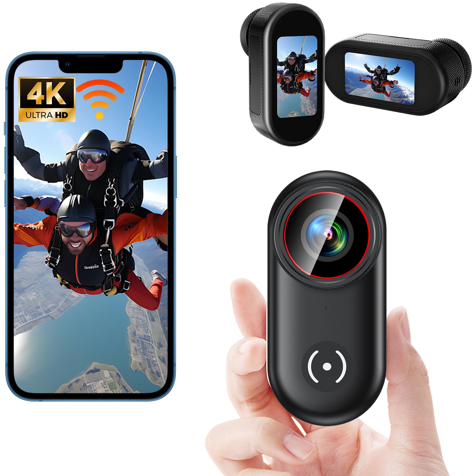Cámara Moto 4K WiFi 140° Gran Angular IP65, Mini Bodycam Magnética | 44g, 2,5h batería, 256GB SD, pantalla 1,47", soportes magnéticos, grabación en bucle