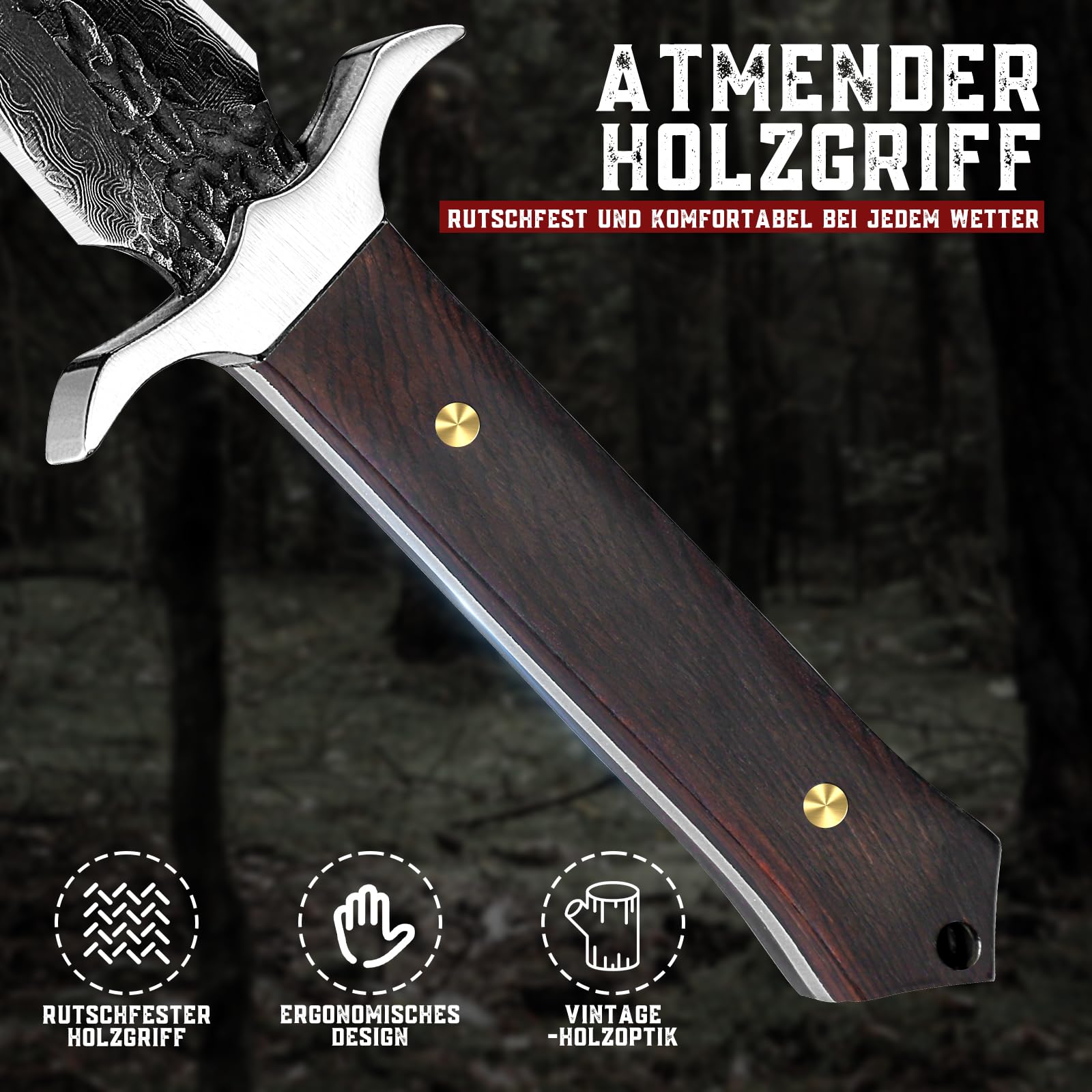 SMITH CHU Outdoor Messer Survival - Multifunktions Survival Messer Outdoor, Bushcraft Camping Messer mit Holzgriff, Die Ideales Geschenke für Männer