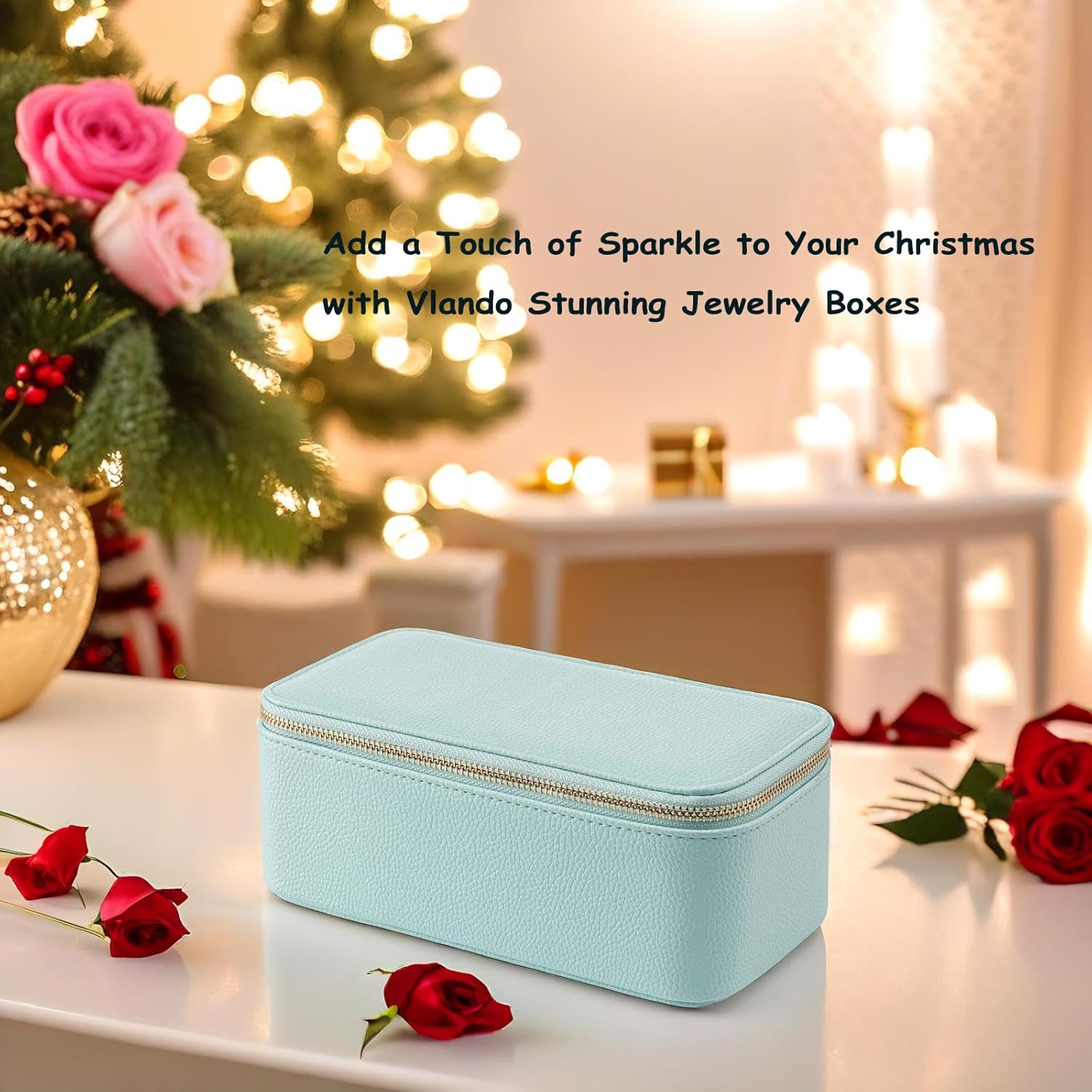 VLANDO Travel Jewelry Box Organizer – Portable PU Leather Jewelry Case with 6/8/12 Zippered Pouches, Compact Storage for Earrings Rings Necklaces Bracelets, Aqua Blue