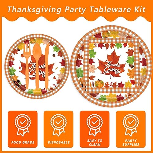 Miniatura 5 de CROOT Platos de papel de Acción de Gracias, 80 piezas, juego de vajilla desechable de otoño, suministros de fiesta temática de Acción de Gracias (10