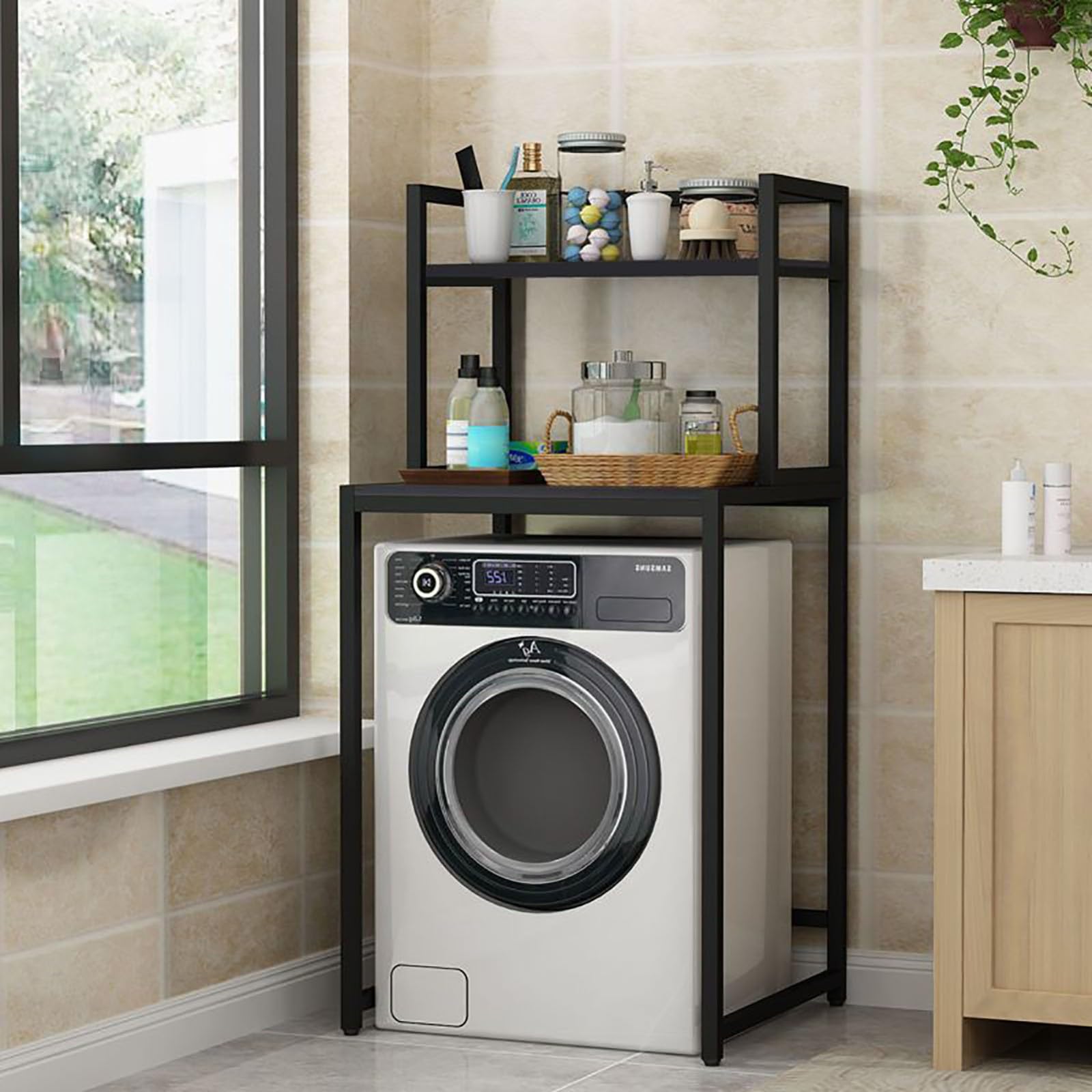 2-Tier Washing Machine Storage Rack Bathroom Shelves Equipped with Thickened Plates and Anti-Slip Mats Upgraded with Strong Load-Bearing Capacity Easy to Assemble E