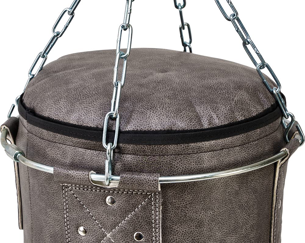 Bad Company Vintage Jab & Hook Boxsack als Erdnuss-Form inkl. Heavy Duty Vierpunkt-Stahlkette und Metallring I Kunstleder Punching Bag 100 x 35 cm gefüllt oder ungefüllt