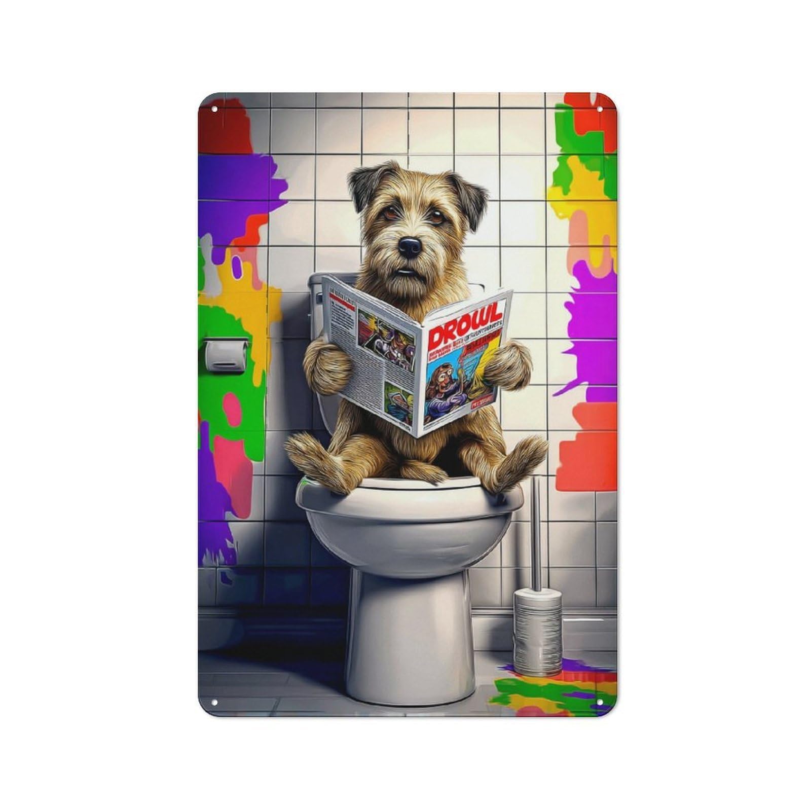 Junmoney Dog Reading Magazine On Toilet-4 Rustic Tin Sign 30X20cm, Vintage Porch Wall Decor For Conservatory, Home Bar Or Utility Room