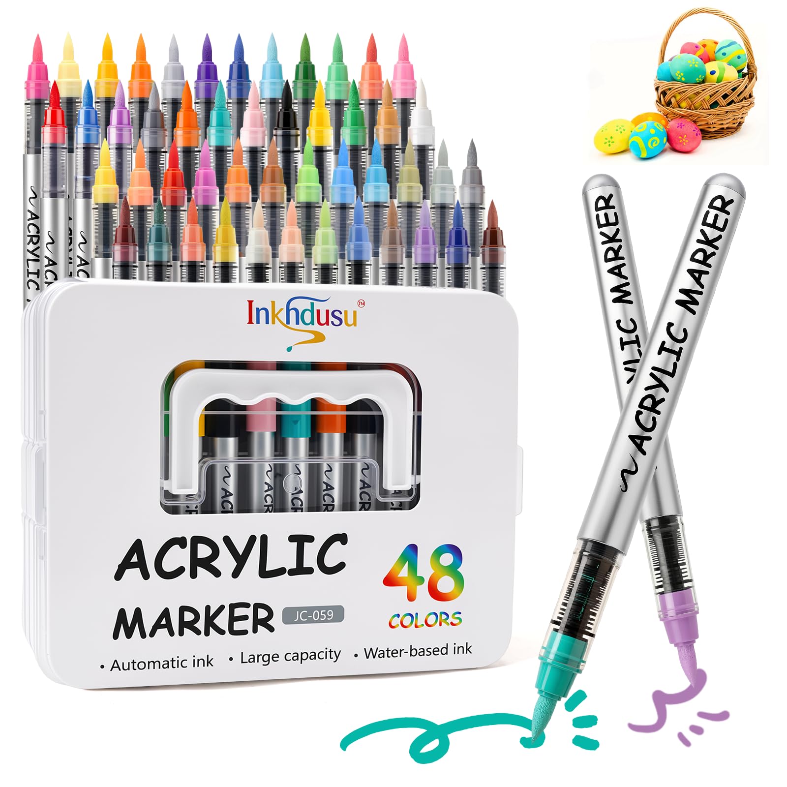 Acrylic Paint Markers, 48 Colors, Flexible Brush Tip for Fabric & Rock