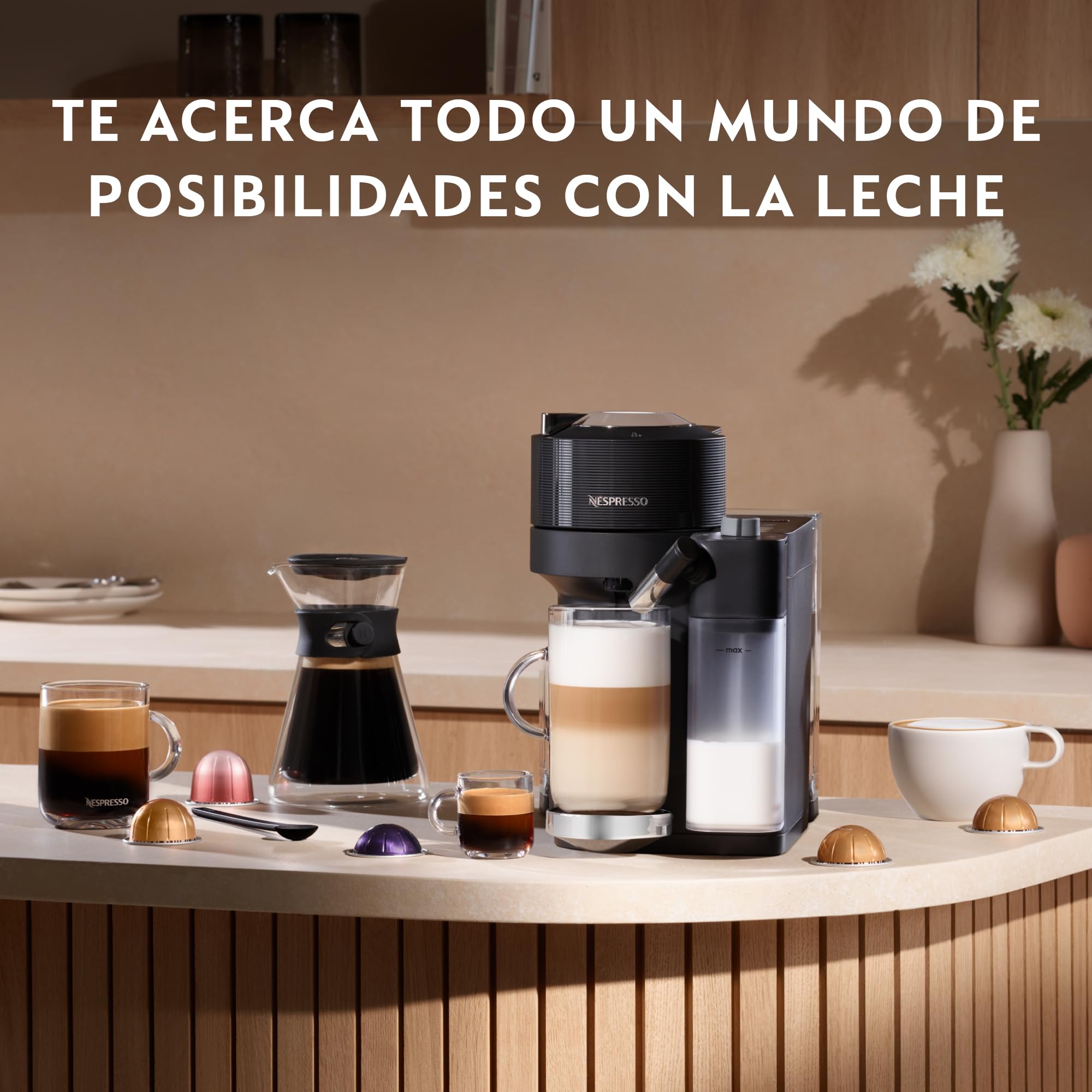 De'Longhi Nespresso Vertuo Lattissima ENV300.B, Máquina de Café Automática con Espumador de Leche Automático, Cafetera de Cápsulas Individual, 5 Tamaños de Taza, 1500W, Negro Mate y Brillante | Cafetera con sistema de leche integrado, 5 tamaños de taza, c