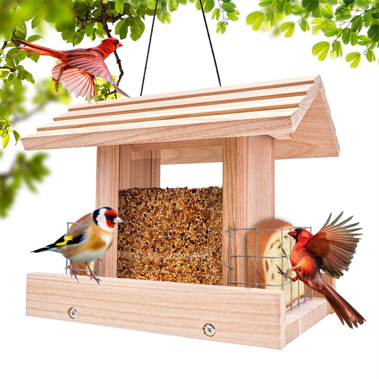 Alimentación de Aves Comedero for pájaros de Gran Capacidad, de Madera, Adecuado for Diferentes Jardines y Patios, Mesa de alimentación for pájaros, fácil de Limpiar, 1 ud.
