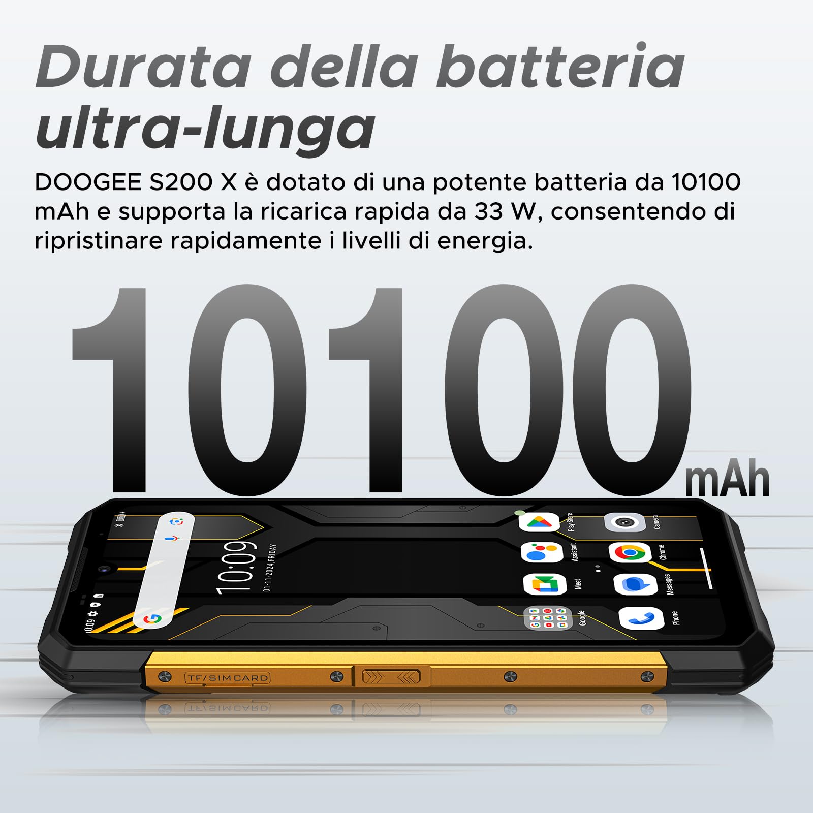 S200 X 5G - Smartphone robusto Android 14,32 GB (12+20) RAM+512 GB ROM, 6,72" FHD + 120Hz, tripla fotocamera con 100 MP AI, batteria 10100 mAh/33 W, Wi-FI 6/NFC/GPS (giallo)