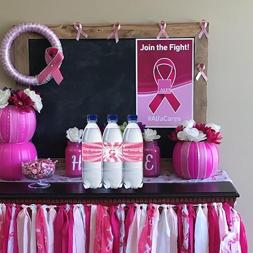 Miniatura 6 de 32 etiquetas rosas para botellas de agua de cáncer de mama, calcomanías para botellas de agua para sobrevivientes de cáncer, etiquetas de guerrero