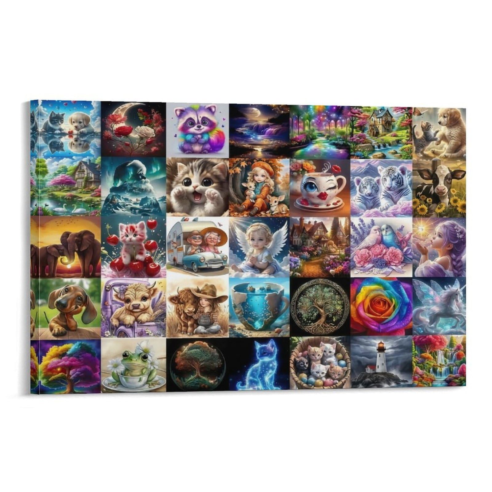 CPLVKWRQJ Cute Animal Art Single Piece Collage Cute Animal Art Prints Framed Canvas Print - Bedroom Statement Piece Easy to Clean Ready to Hang 12x18inch(30x45cm)