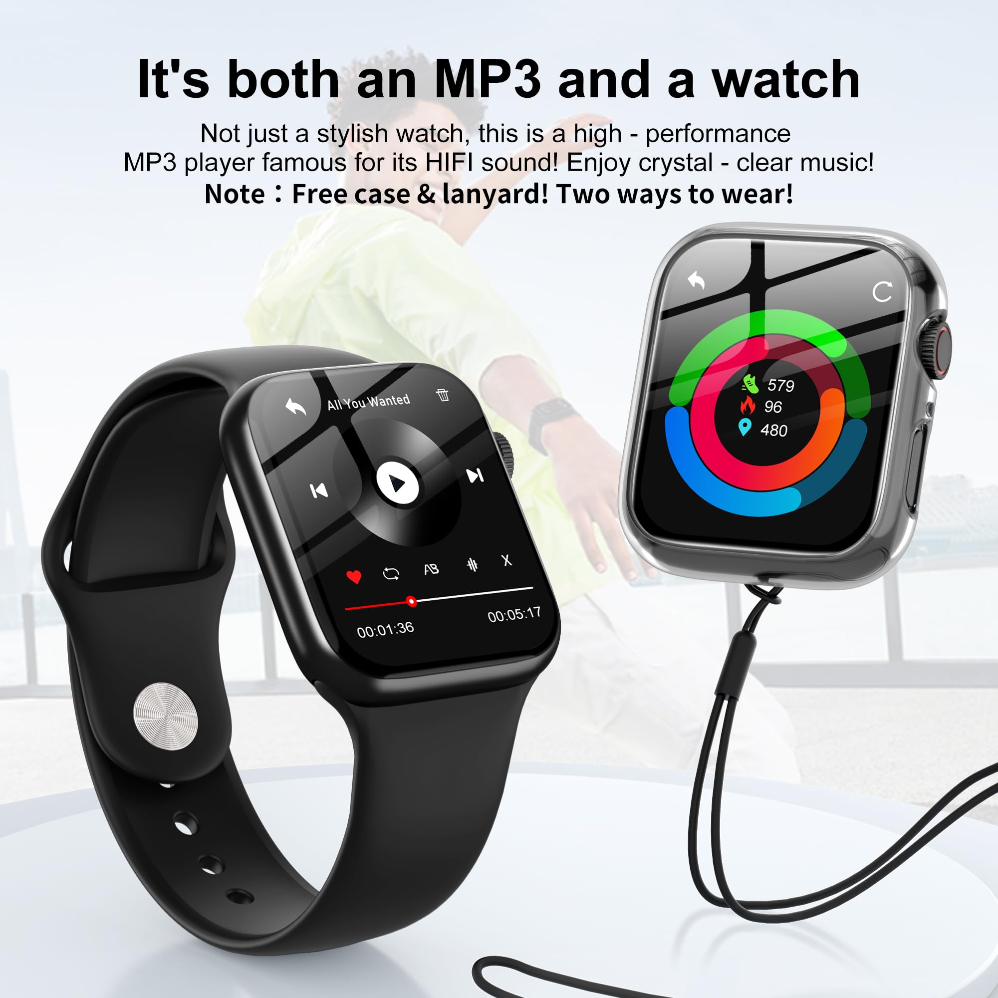 SWOFY Lecteur MP3 32GB Bluetooth 5.3, Écran Tactile, Bracelet Sport – Enregistrement HiFi, Traceur de Fitness, pour Course/Salle de Gym (Noir)