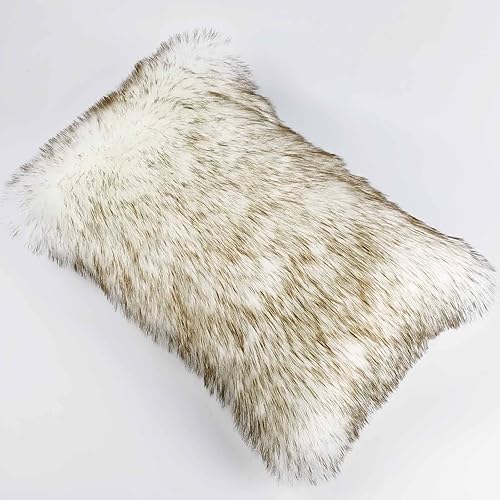 Miniatura 1 de Una funda de almohada esponjosa cubierta de cabello largo blanco y marrón superior para decoración de sofá, cama en dormitorio o sala de estar,