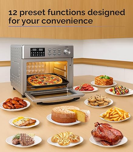 Miniatura 4 de MOI Horno tostador con freidora de aire de 1700 W, horno tostador de convección con 12 ajustes preestablecidos, hornos de encimera para hornear y