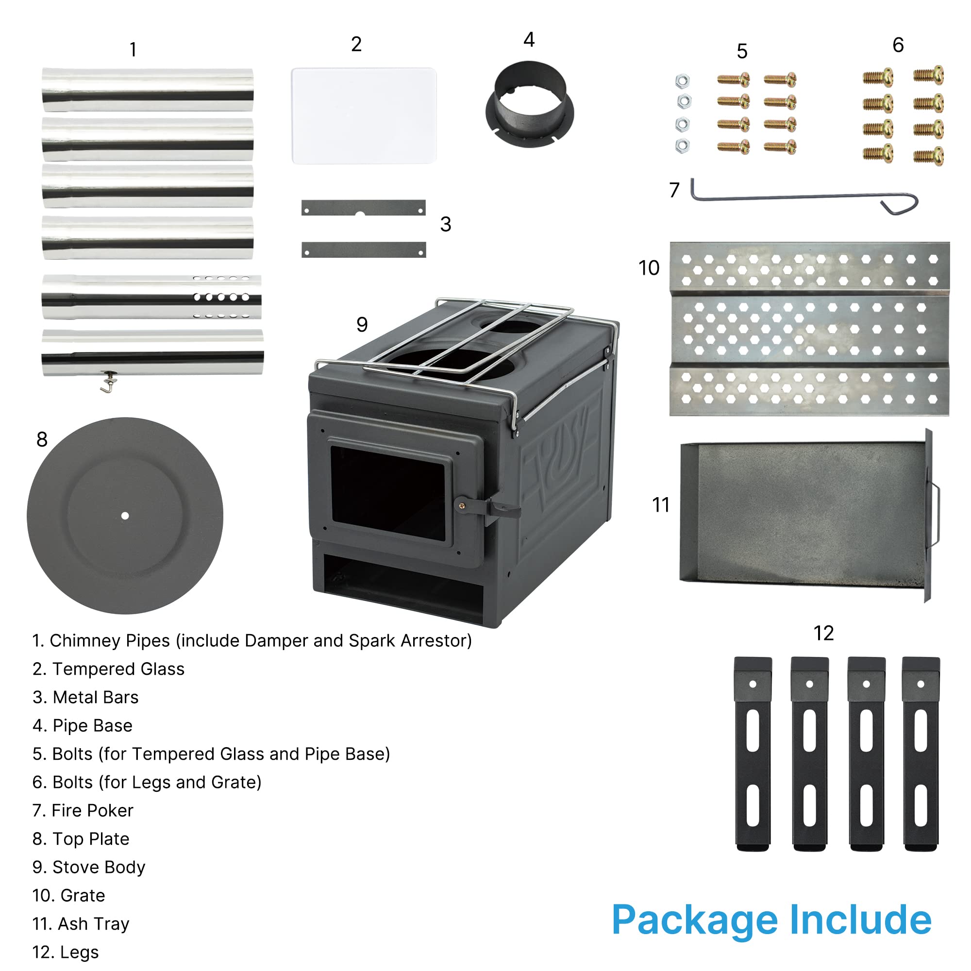 PMNY Wood Tent Stove with Large Firebox, Portable Wood Cook Stove Include Spark Arrestor and