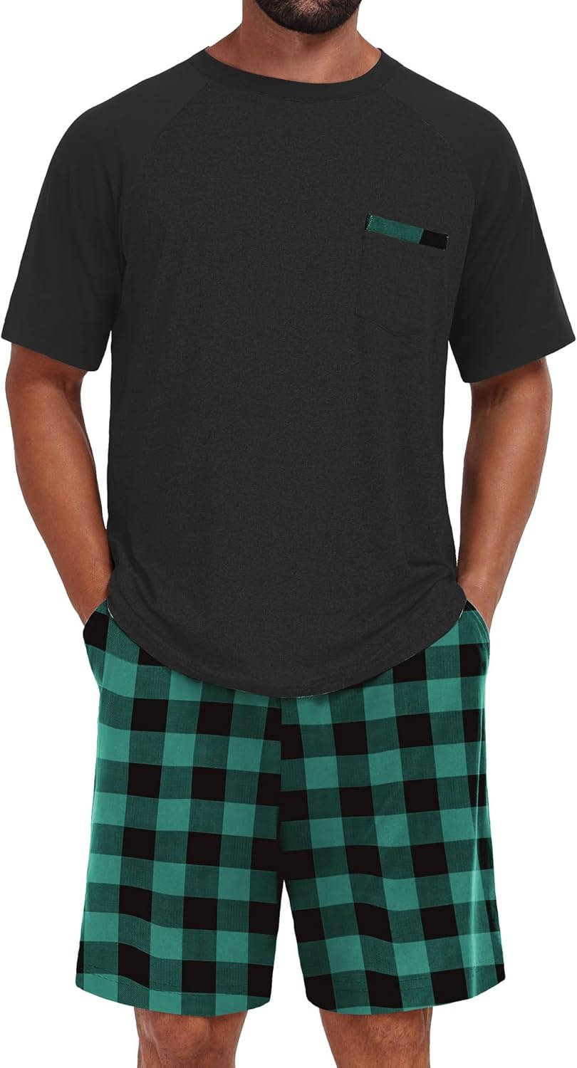 NUOKESASI Mens Pajamas Set Sleepwear Soft Comfy Short Sleeve Loungewear