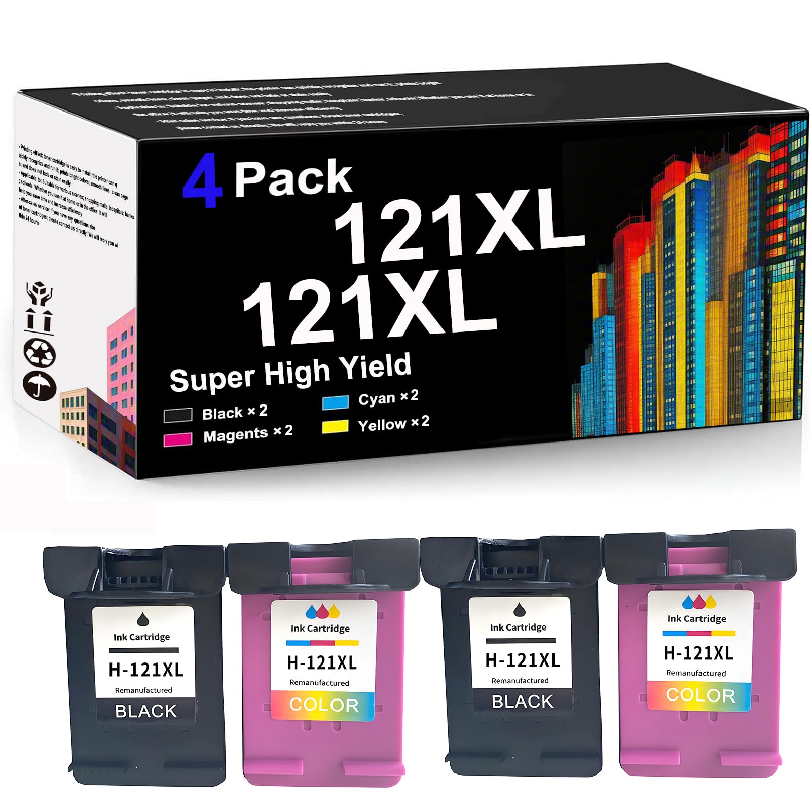121XL Black and 121XL Color for HP Ink Cartridge Compatible Replacement for 121XL for HP OfficeJet Pro F2493 F4213 F4283 F4583 D2563 F2423 F2483 Ink