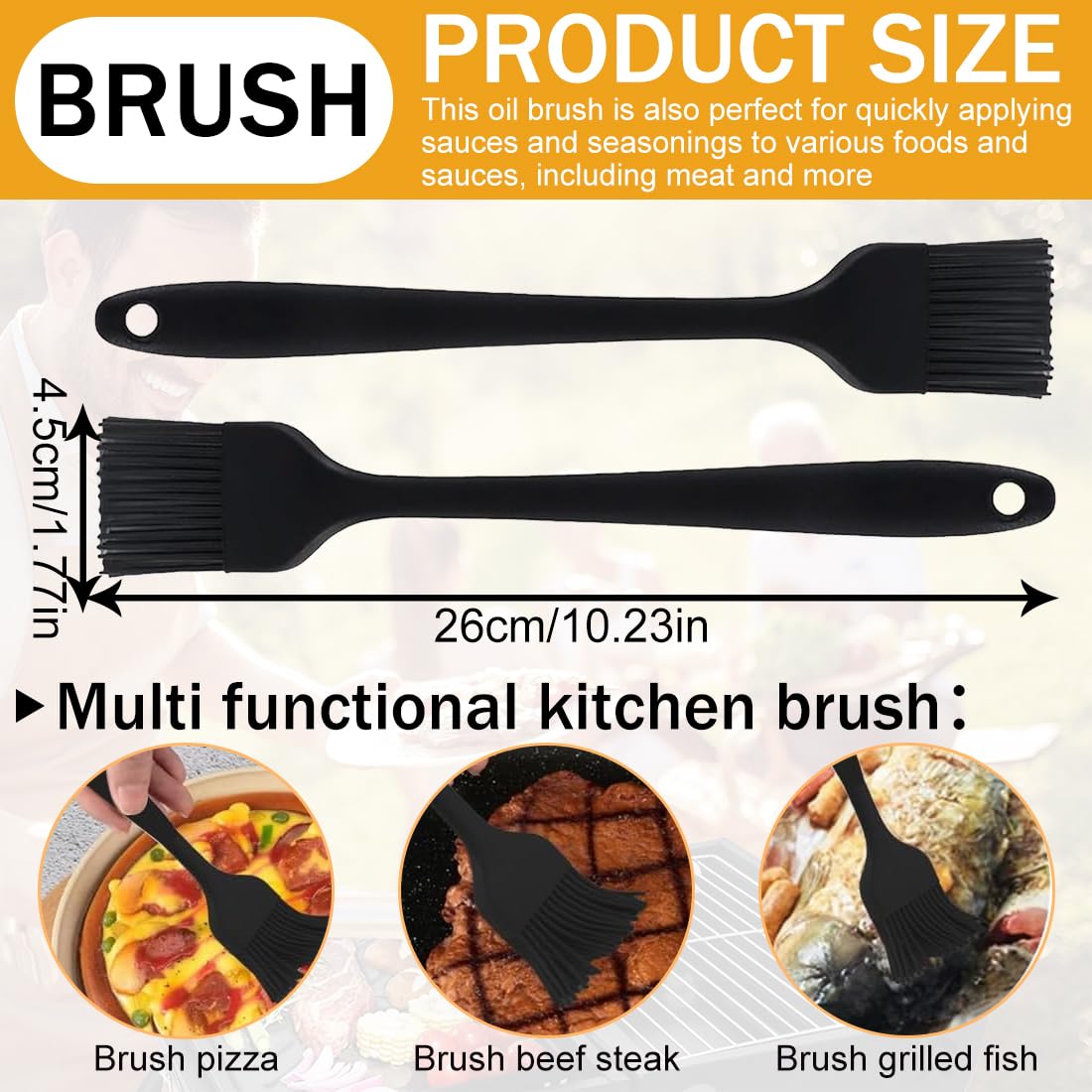 2 Pezzi Pennello in Silicone per Cucinare, Pennelli da Pasticceria per Cucinare, Cuocere al Forno, BBQ, Design Monoblocco (Nero)