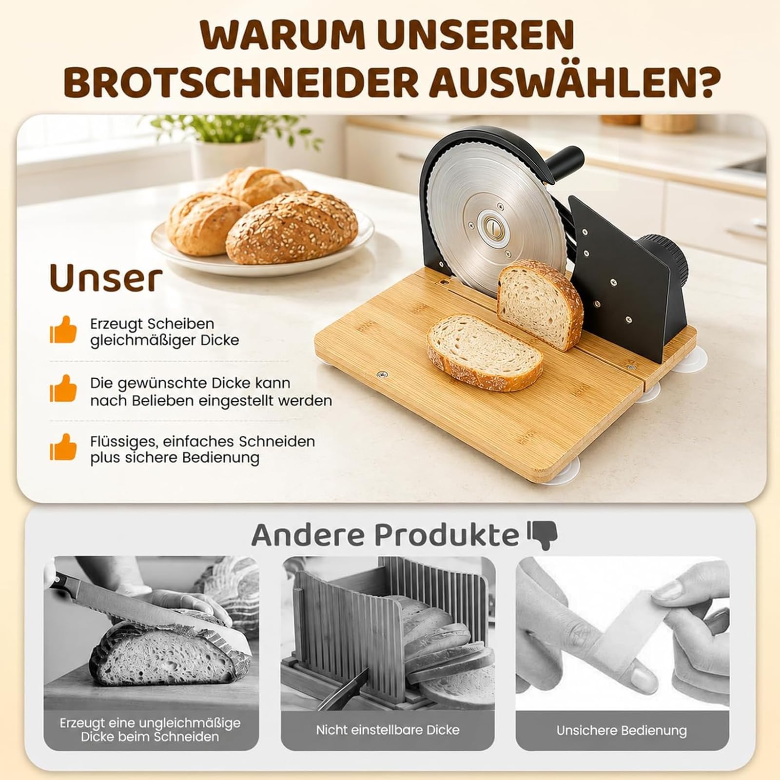 Trancheuse à pain pliable manuelle en acier inoxydable 304 avec graduation, épaisseur de disque réglable, coupe-pain pour fromage, pain et légumes (noir)