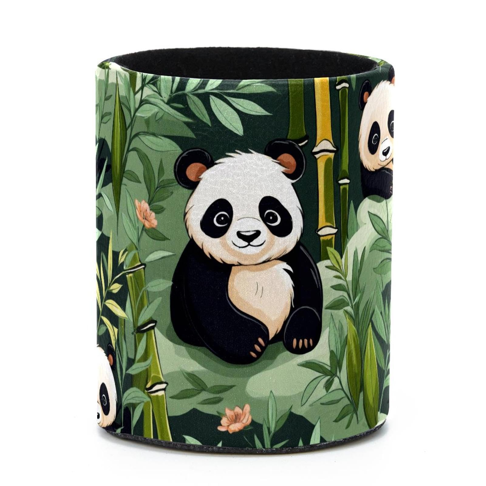 VAPOKF Round Pencil Holders for Desk, Pandas Bamboo Pen Holders Pen Pot Makeup Brushes Storage Desktop Stationery Supplies Organiser for Home Office