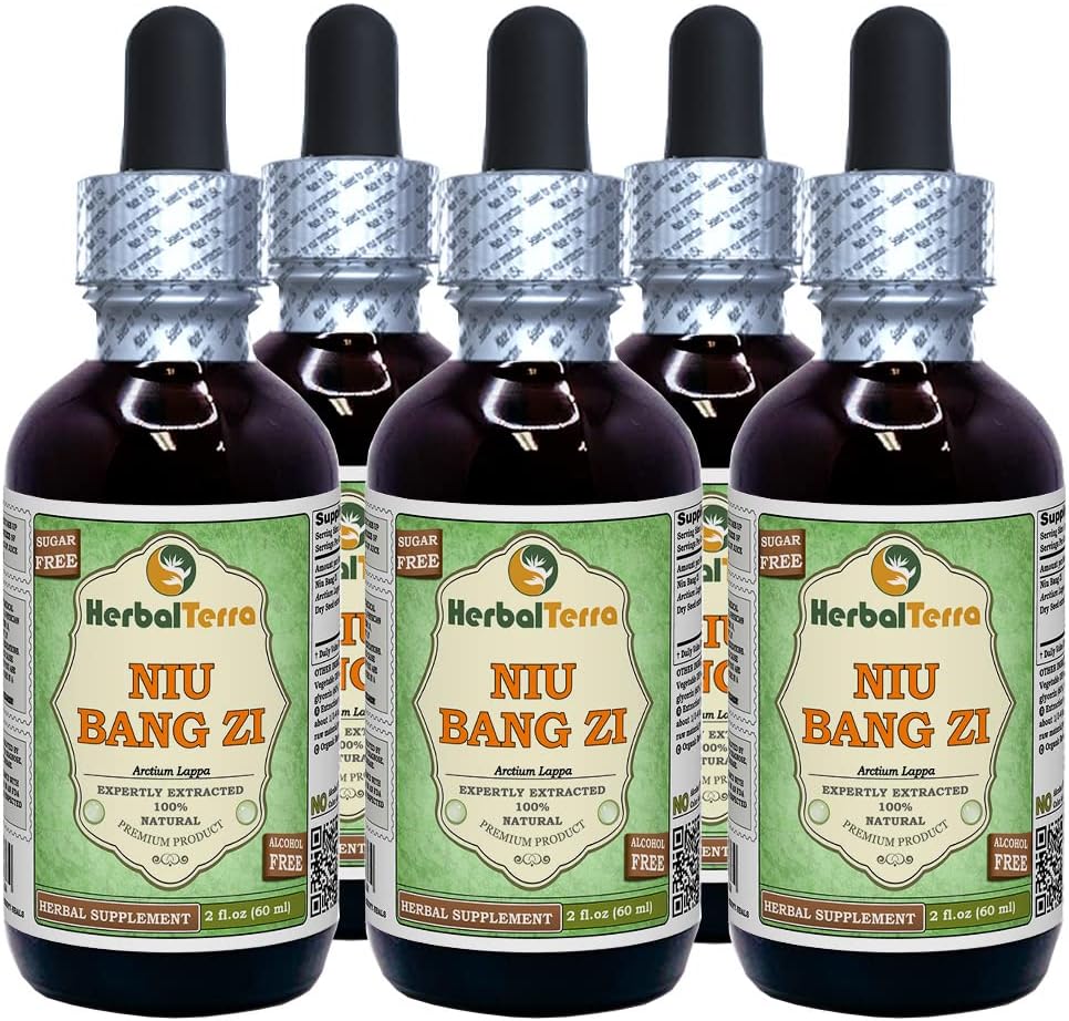 NIU Bang Zi, Burdock (Arctium Lappa) Tincture, Organic Dried Seed Liquid Extract (Brand Name: HerbalTerra, Proudly Made in USA) 2x4 fl.oz (2x120 ml)
