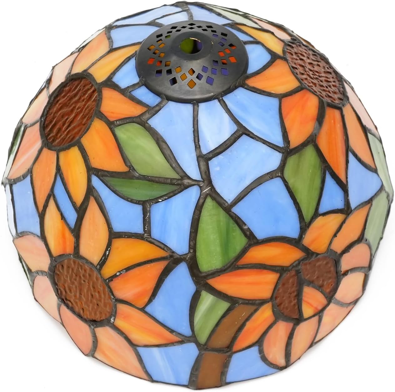Tiffany Style Lamp Shade Replacement 8 Inch Stained Glass Ceiling Light Shade Blue Sunflowers Handcrafted Dome Small Lampshade for Beside Table lamps Pendant Lights Chandeliers
