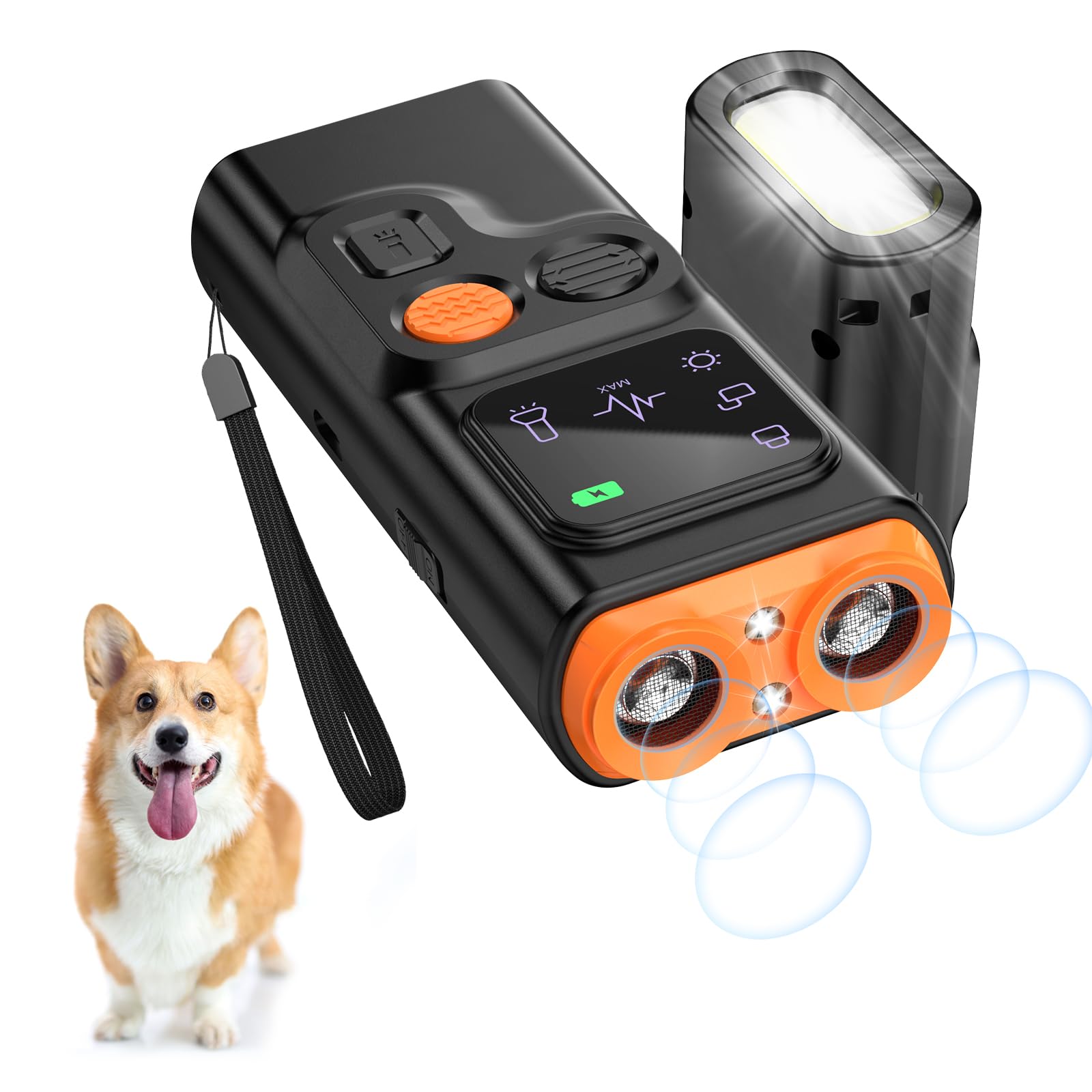 Antibell Ultraschall Gerät, 2 Modi Anti Bell Gerät Hunde mit Stroboskop Taschenlampe, 30 Fuß Tragbares Antibell für Hunde mit Display für die Meisten Hunde im Innen- und Außenbereich