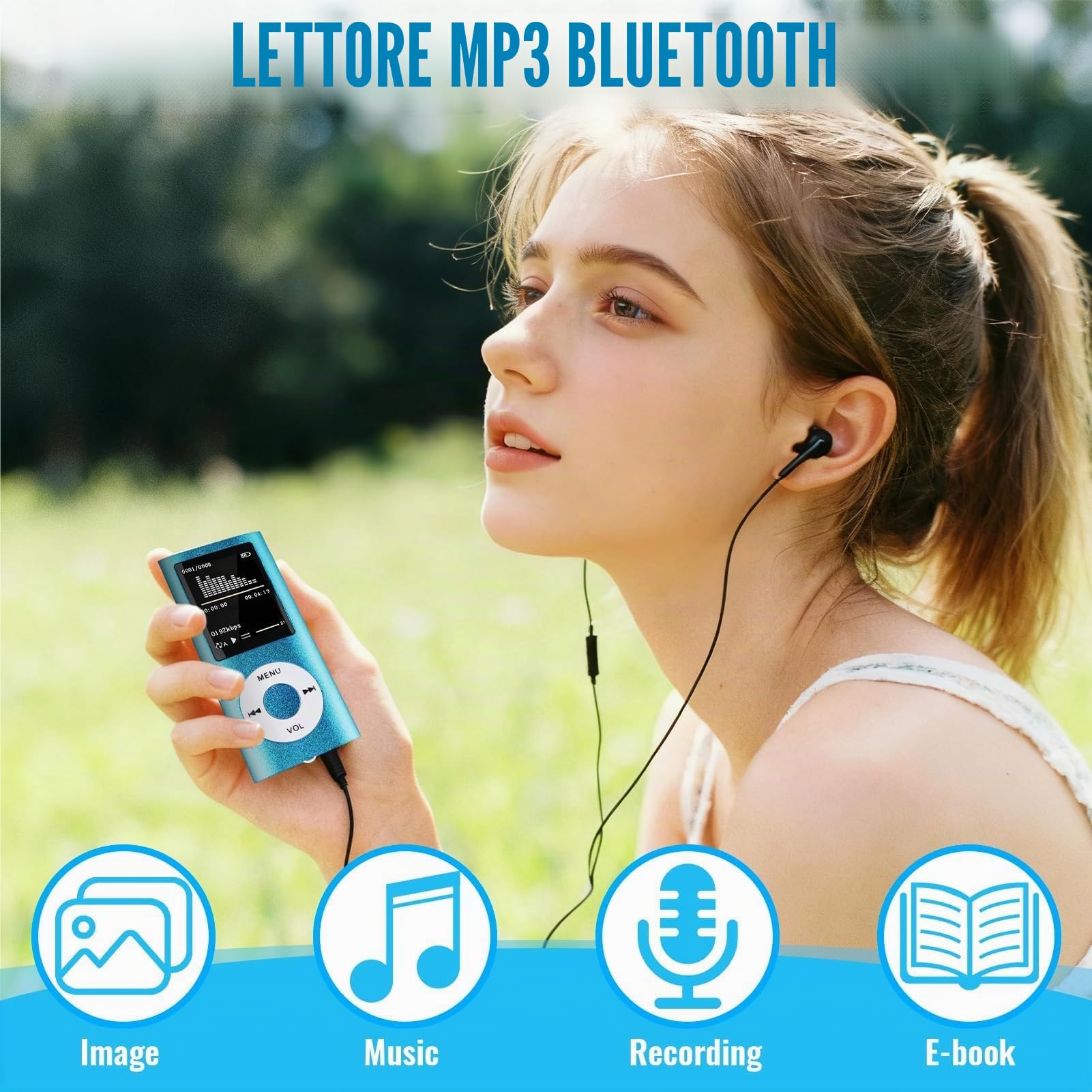 MP3 Lettore Musicale HiFi Portatile Senza Perdita Con, Blu, Con Schermo LCD Da 1,8 Pollici E Slot Di Memoria, Max Support 32 GB Memory Card, Dispositivo Multifunzionale Per Sport E Bambini