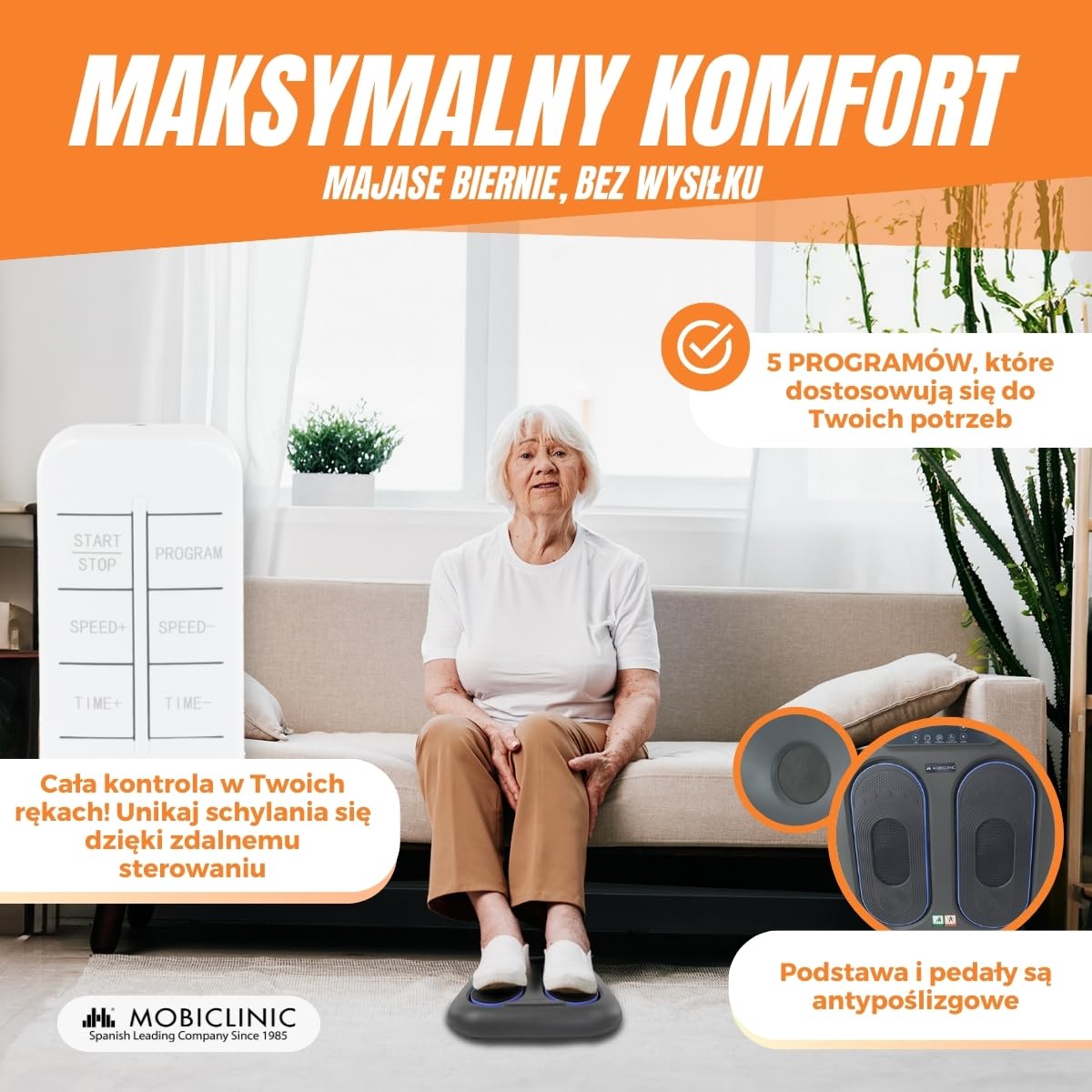 Masażer do stóp i nóg VIBFIT Mobiclinic z wibracją, pilot, panel sterowania, 10 prędkości, 5 programów