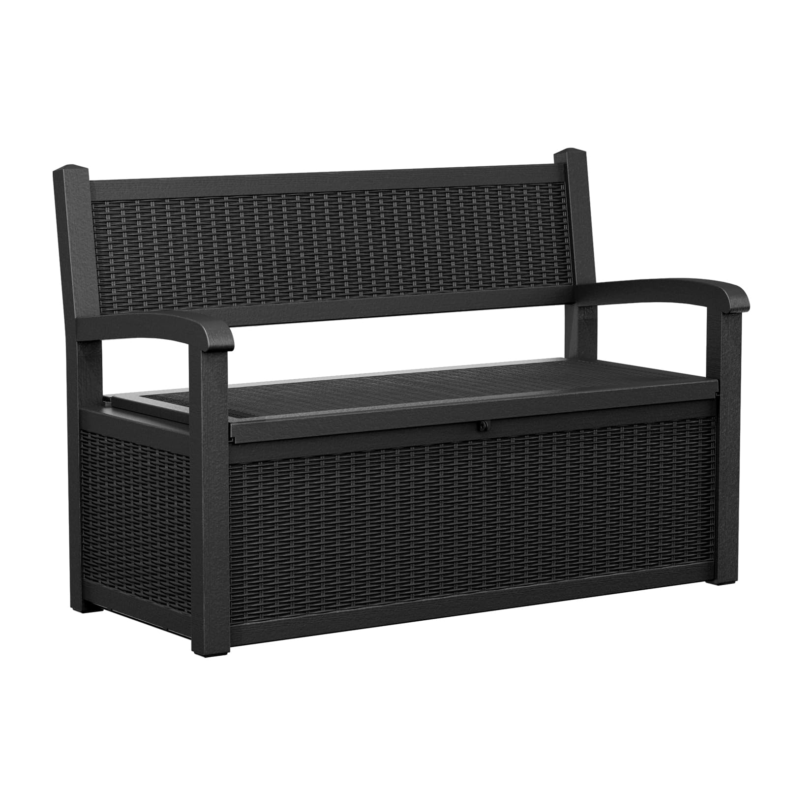 PatioZen 80 Gallon Outdoor Storage Bench Deck Box Waterproof Lockable,Outdoor Storage Furniture for Patio,Garden and Porch,Tools and Cushions（Black）