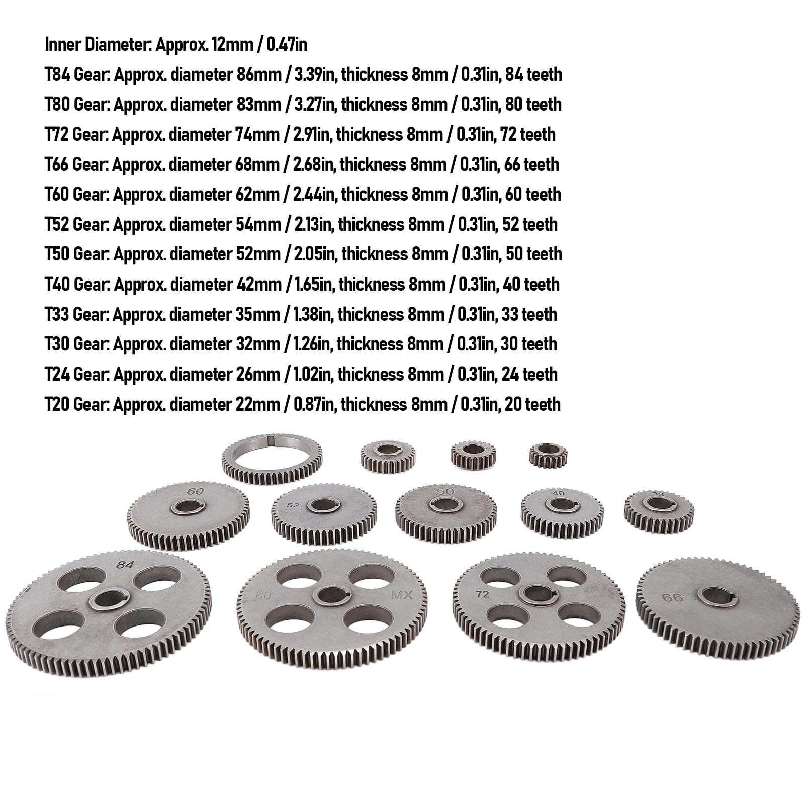 Luocute Juego de Engranajes de Metal, Mini Torno de Metal Engranajes de Máquina de Torno Kit de Piezas de Repuesto de Intercambio para Mx 210 Wm 210 8x16 220x400 220x600 220x750