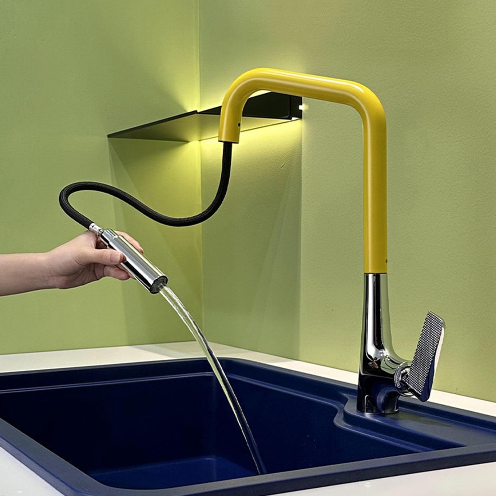 Grifo Cocina Caño Alto Extraible 2 Modos Grifo Fregadero Extensible Monomando,amarillo