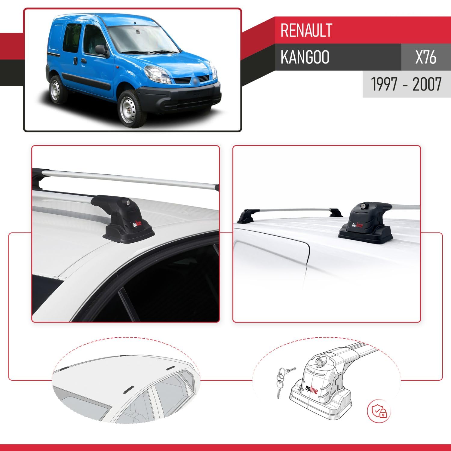 Kompatybilny z Renault Kangoo 1996-2007 ACE-3 Model Aluminiowy bagażnik dachowy 2 poprzeczki, szary