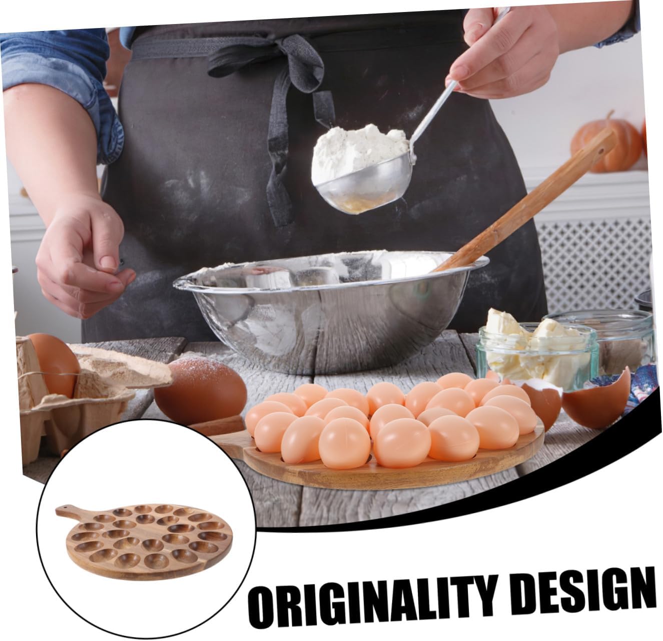 Veemoon 1pc Wooden Deviled Tray for Chicken Eggs Creative Easter Holder Sturdy Acacia Wood Storage Platter for Celebrations and Parties