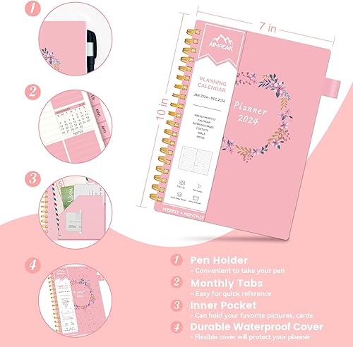 Miniatura 4 de Agenda semanal y mensual 2024, agenda semanal AIMPEAK 2024 con pestañas, enero 2024 a diciembre 2024, 2024, agenda diaria con encuadernación en