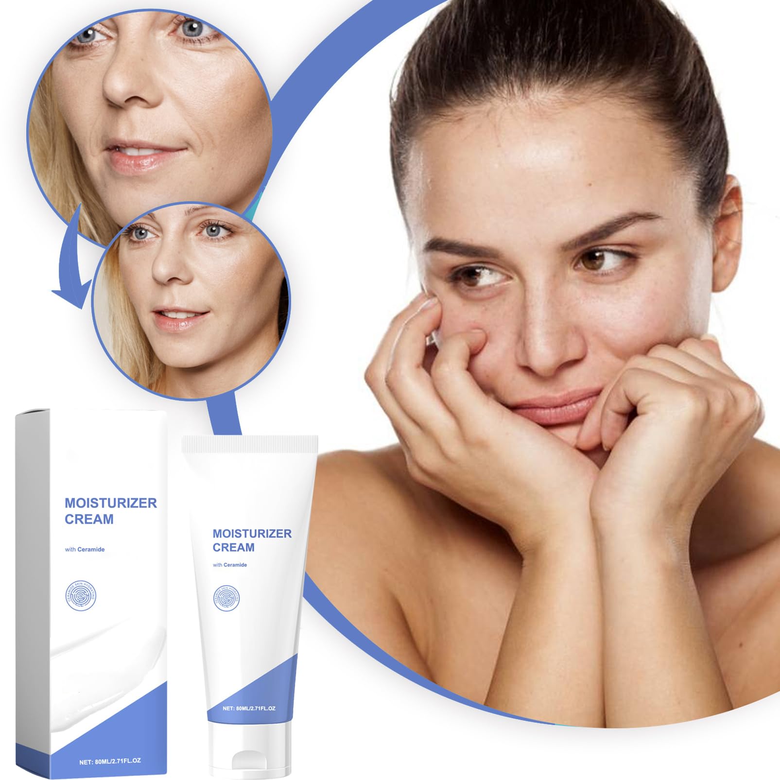 Ceramide Gesichtscreme - Feuchtigkeitscreme für Frauen - Glatte Haut Gesichtscreme - Anti-Falten-Gesichtscreme - Anti Aging Creme Damen - Trockenheit und Rauheit reduzieren Elastizität verbessern
