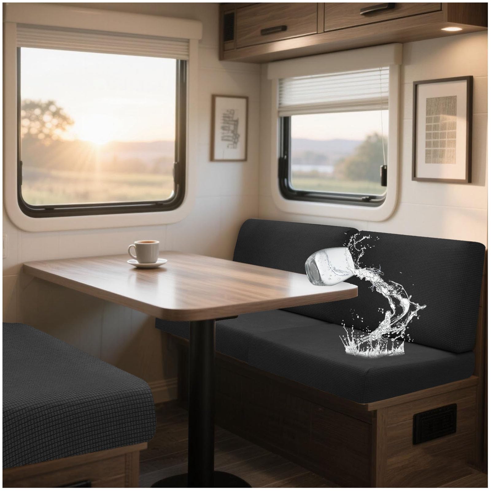 NNSMUN Bezüge Für Wohnwagenpolster Jacquard, rutschfeste Wohnmobil Sitzpolster Bezug Mit 2 Cord Wasserdichtes, Sofa Sitzkissenbezug Für Schonbezug Wohnwagen Polster (Black,L 150-190cm,W 65-95cm)