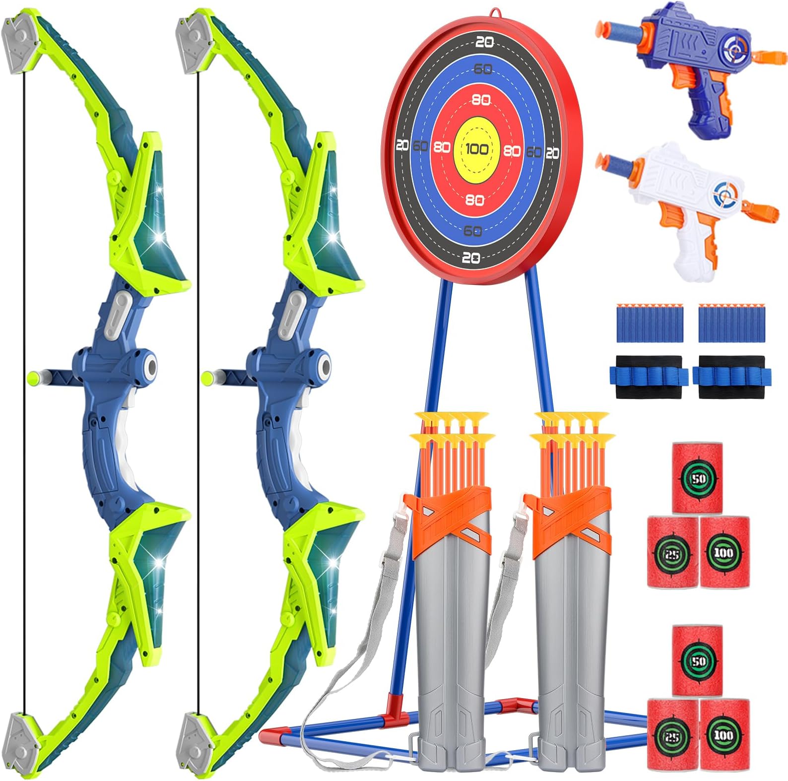 Kids Bow and Arrow Sets, LED Light Up Arrow Archery Kits, Sport Gifts Outdoor Toys Archery Set for Kids Ages 6-12 Years