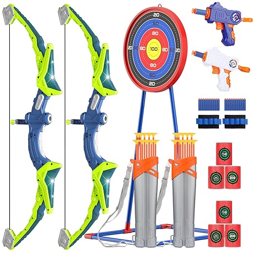DRAMATION Kids Bow and Arrow Sets, LED Light Up Arrow Archery Kits, Sport Gifts Outdoor Toys Archery Set for Kids Ages 6-12 Years
