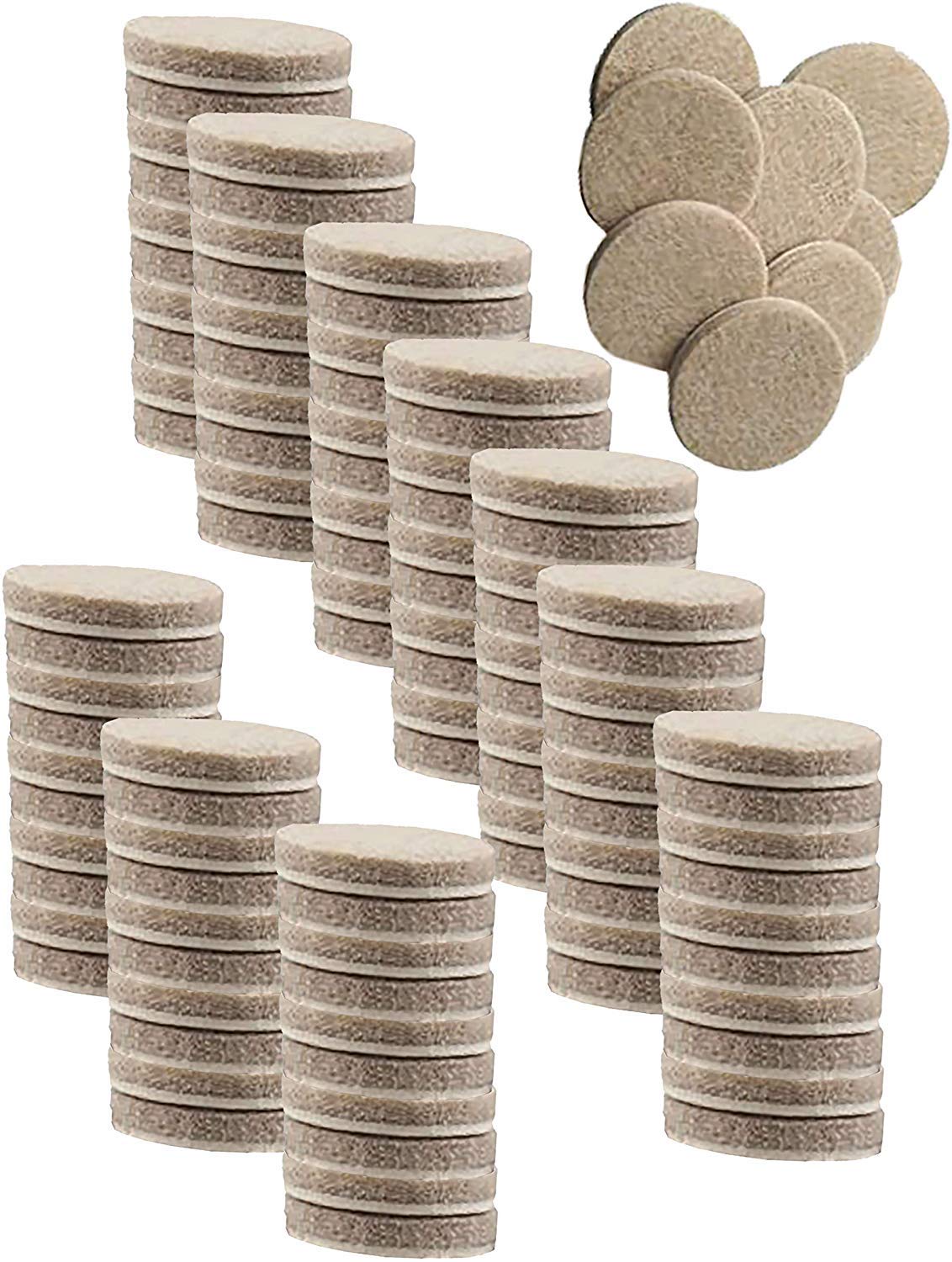 HomEco Beige Self-Stick Round Felt Pads 108-Piece Value Pack for Dining Chair Legs Floor Protector and Furniture Legs Protect Tile Linoleum Vinyl Wood Floors -1 inch, (Thickness: 5mm)