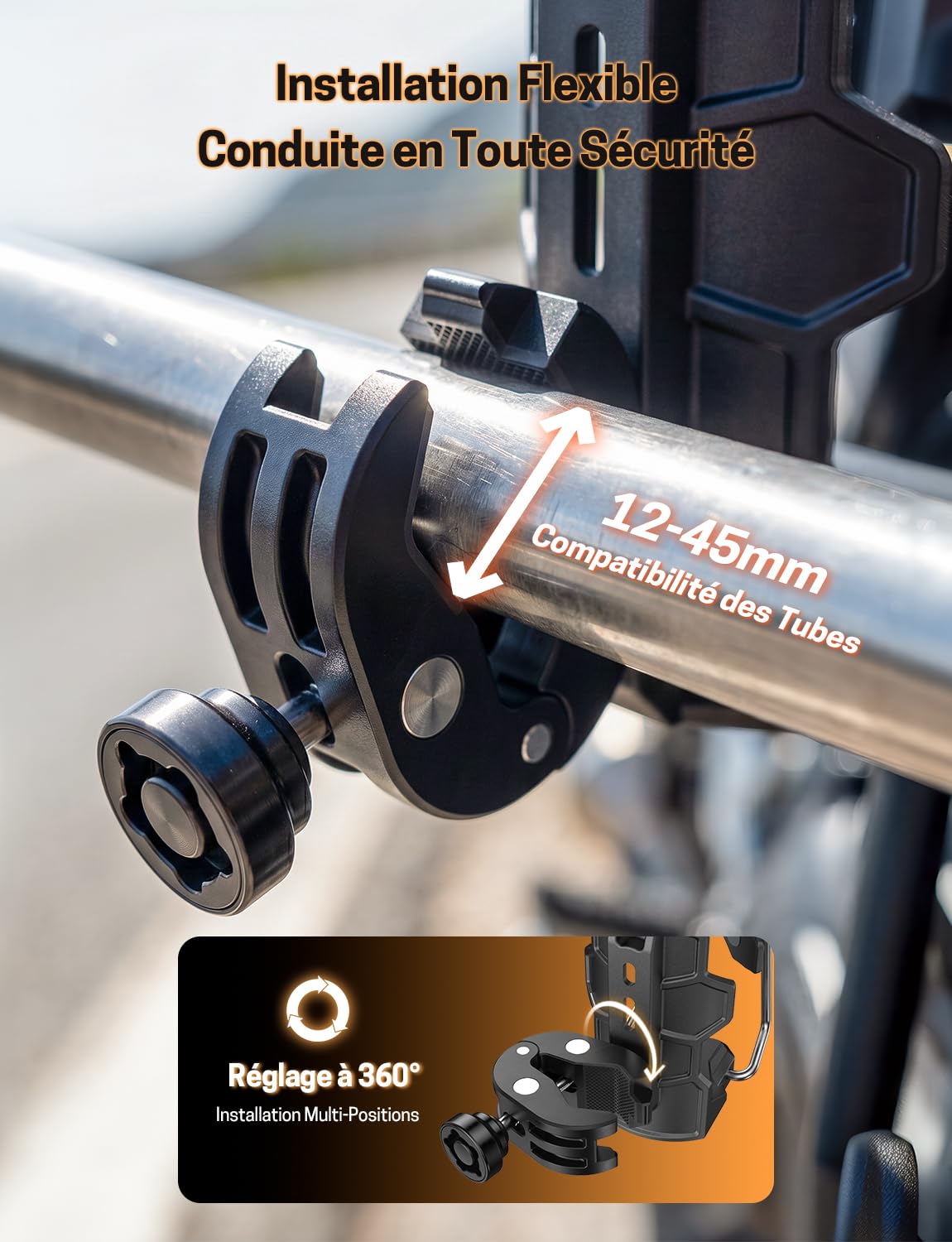 Jeebel Porte Gobelet de Moto Universel, Support Bouteille ATV à Verrouillage Adaptatif avec Pince Antivol Métallique 12–45mm, Compatible avec Gourdes Ø50–80mm, Porte-Boisson pour MTB Vélo VTT Scooter