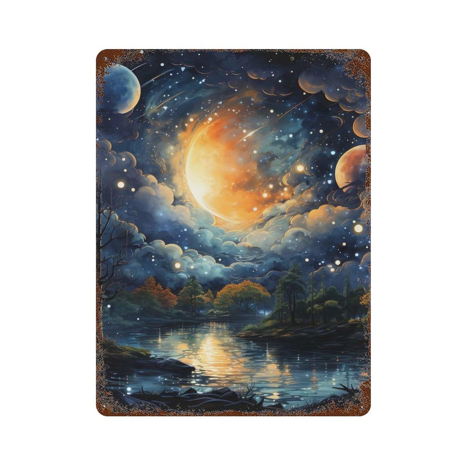 Rust Effect Beautiful Night Sky Weathered Tin Sign 15.7"x11.8", Farmhouse Wall Decor for Farmhouse, Kitchen And Entryway Decor