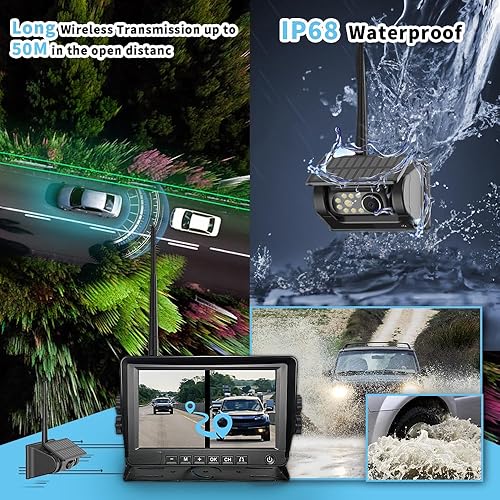 Miniatura 4 de Cámara solar de respaldo para instalación de camión, cámara de respaldo inalámbrica solar 1080P visión nocturna IP67, cámara de respaldo de 7