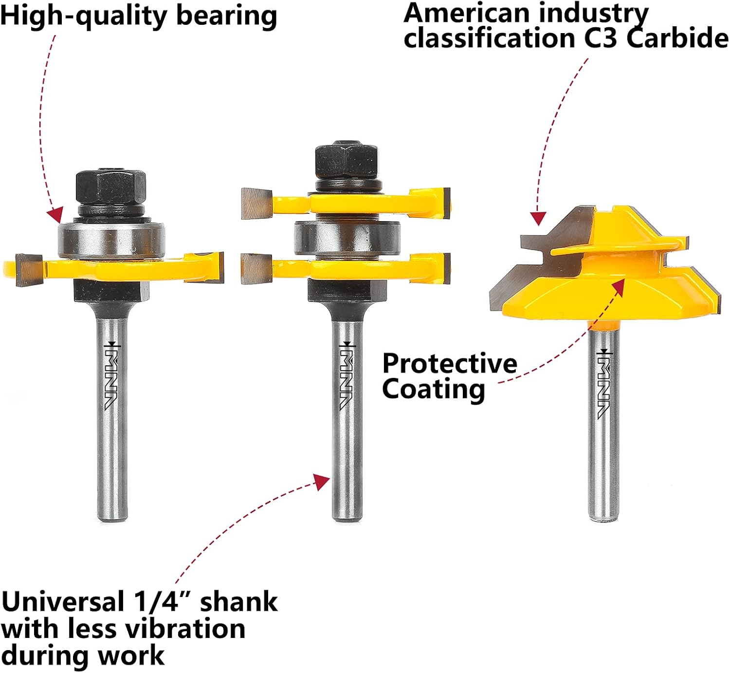 MNA Tongue and Groove Router Bits Set & 45 Degree Lock Miter Router Bit, 1/4 Inch Shank Wood Milling Cutter Bits