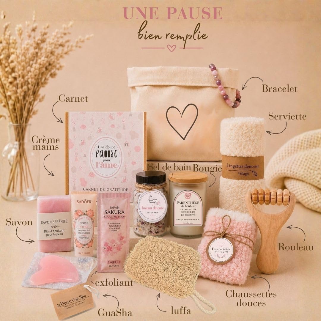 Coffret Cadeau Bien-Être Femme | Panier Cadeau Détente et Relaxation | Cadeau Femme Anniversaire | Idée Cadeau Meilleure Amie, Maman ou Sœur