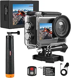 SVBONY Câmera de ação SVGo 2 4K30FPS 50MP com tela sensível ao toque, câmera esportiva com tela IPS dupla, câmeras à prova d'água, zoom 5X, com bastão de selfie flutuante, microfone com fio, 2