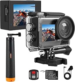 SVBONY Câmera subaquática SVGo2 4K30FPS, câmera subaquática EIS 2.0 com tela sensível ao toque dupla à prova d'água, subaquática, zoom de 50 MP, câmera de ação remota com bastão de selfie flutuante, 2